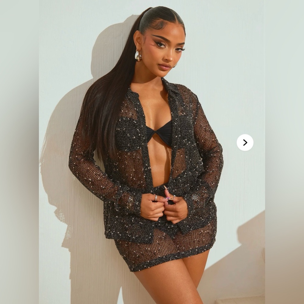 Fashion nova Playa Vista Crochet Cover Up Top - Black/combo size 1X